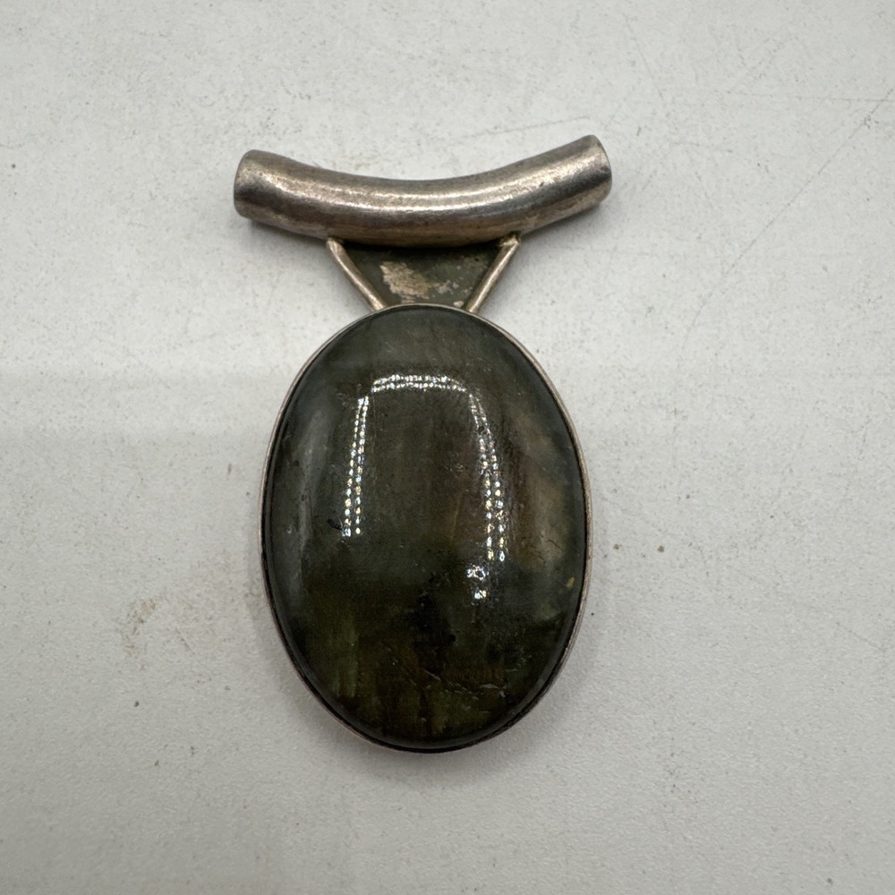 Vintage Navajo Sterling Silver Pendant W/ Large Oval‎ Labradorite Gemstone 13.5g